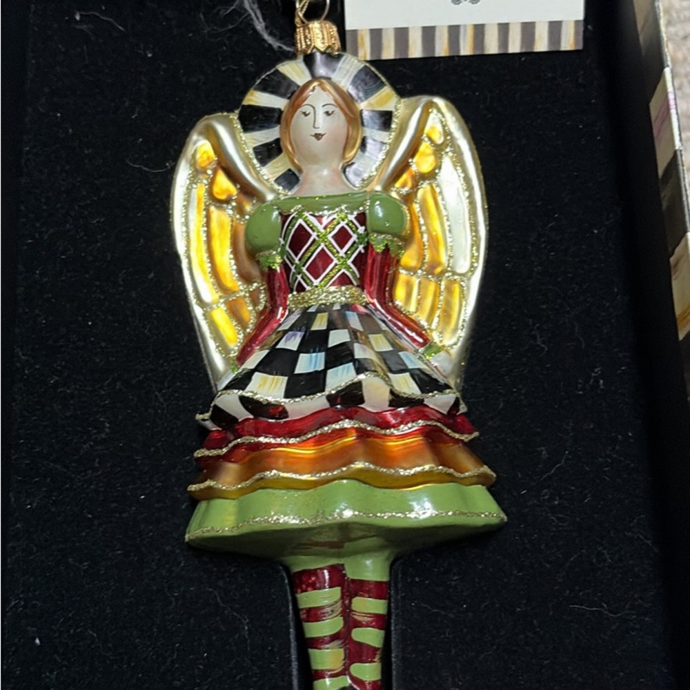 Festive Angel Ornament with Gold and Green Accents